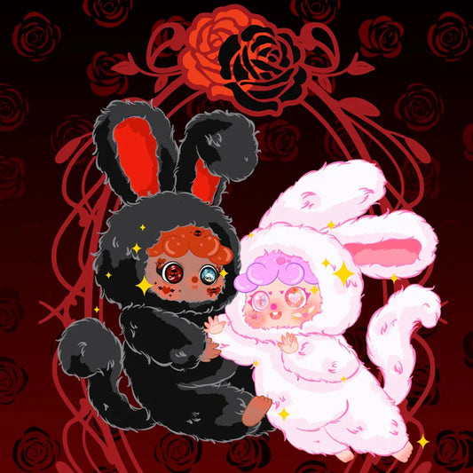 MIGO 400% Another Me In The World Limited Plush - NO BOX with Card 2 DOLLS BLACK AND WHITE BUNNY!